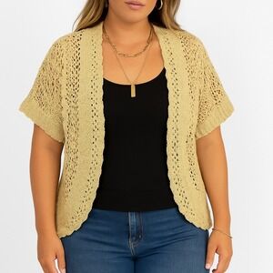 United States Sweaters Crochet Open Knit Cardigan Coverup XL Cream Beige‎